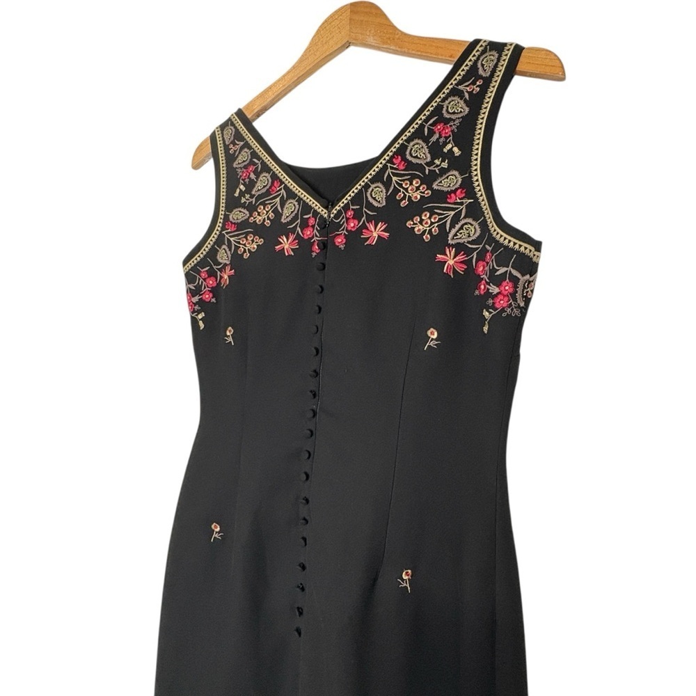 Vintage 90s Dress Black Floral Embroidered Maxi Sleeveless Size M - Picture 4 of 10